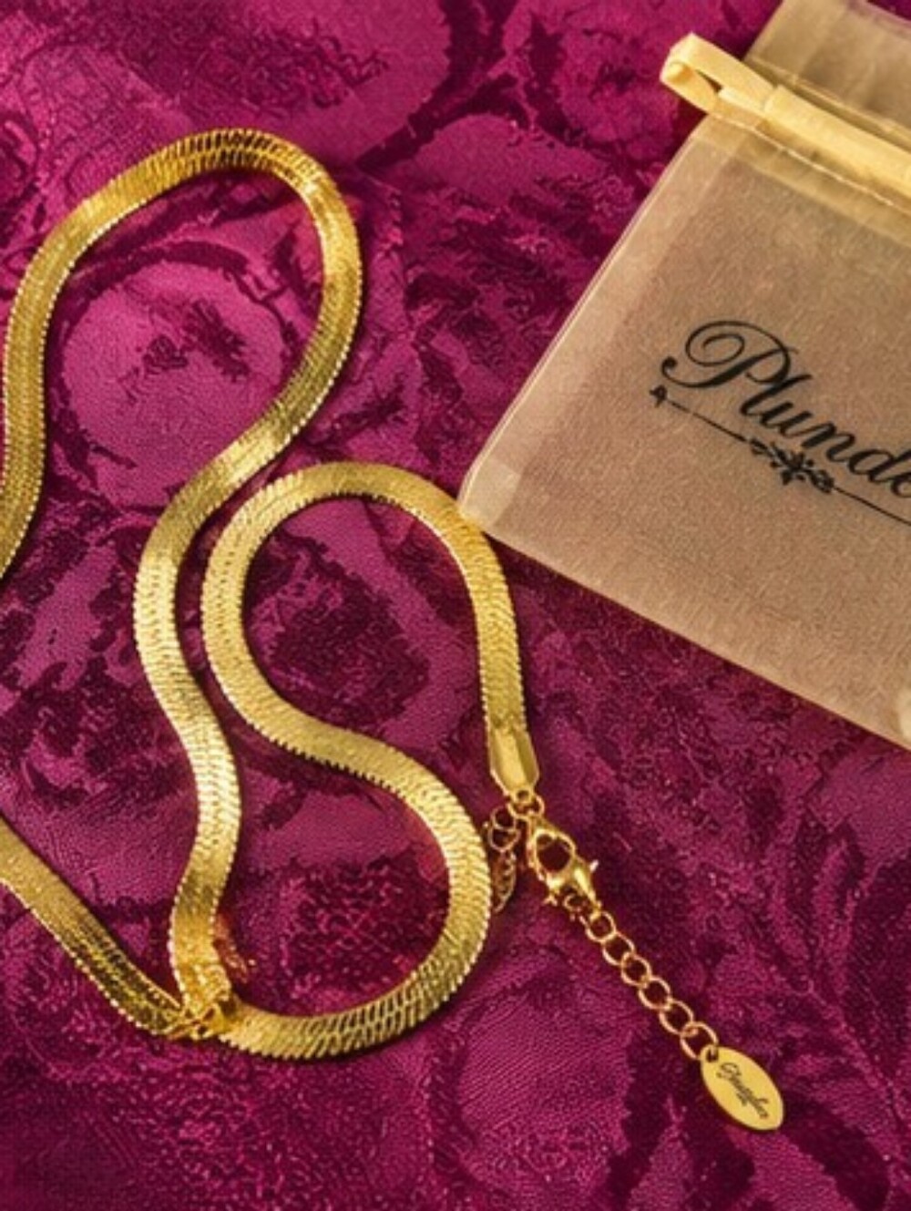 Plunder 18K Gold Plated Stainless Steel Herringbone Snake Chain Necklace - Picture 3 of 12